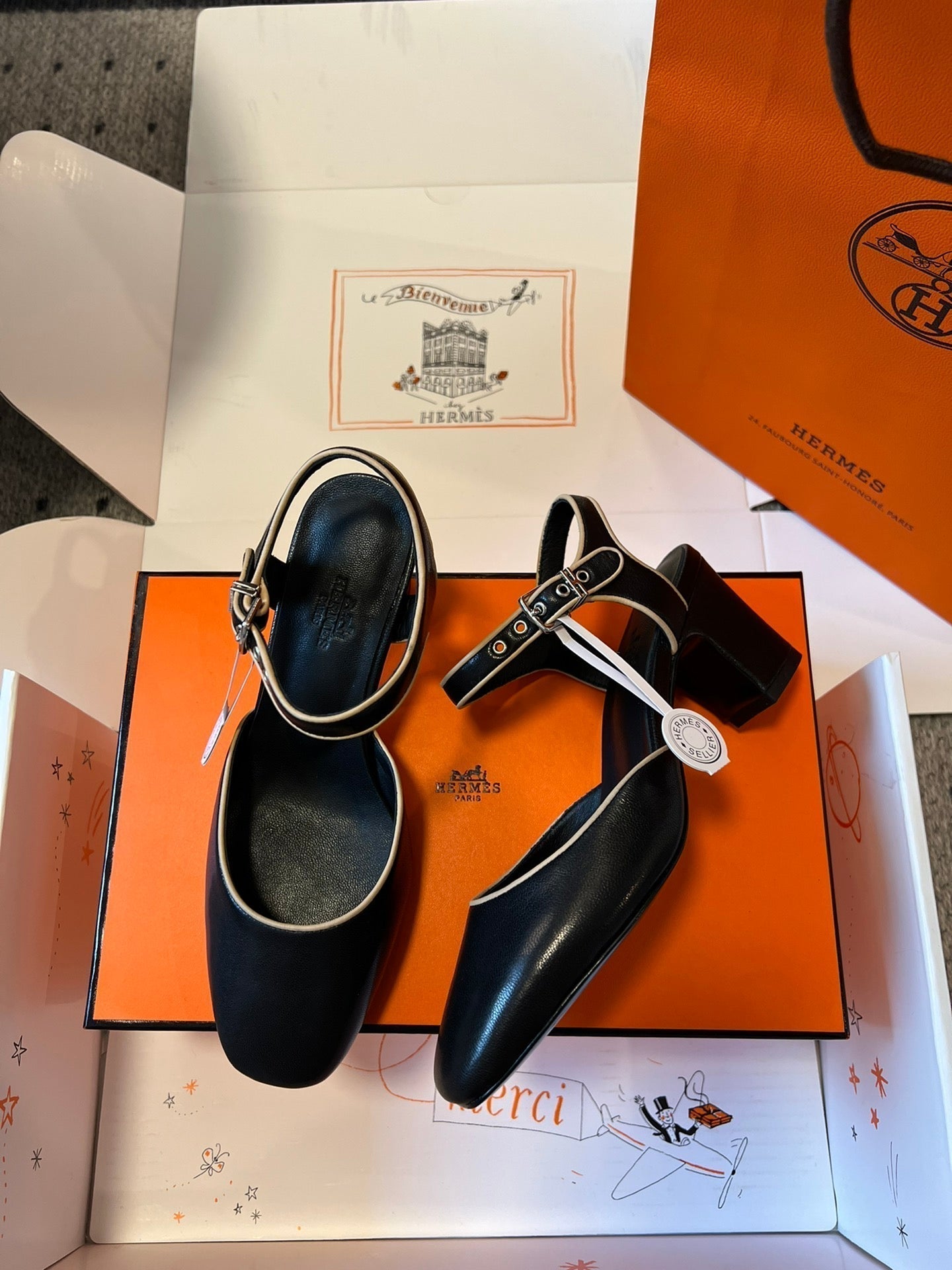 HERMES KLEO HIGH SLINGBACK IN BLACK CALFSKIN