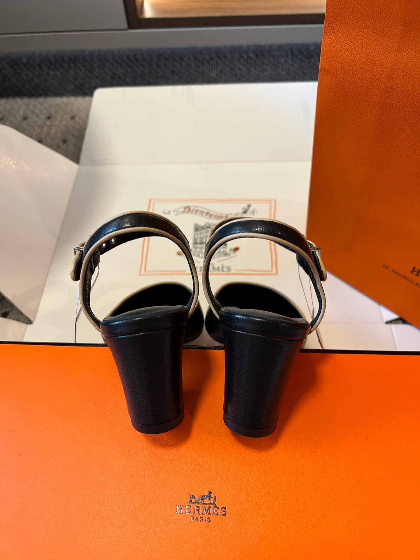HERMES KLEO HIGH SLINGBACK IN BLACK CALFSKIN