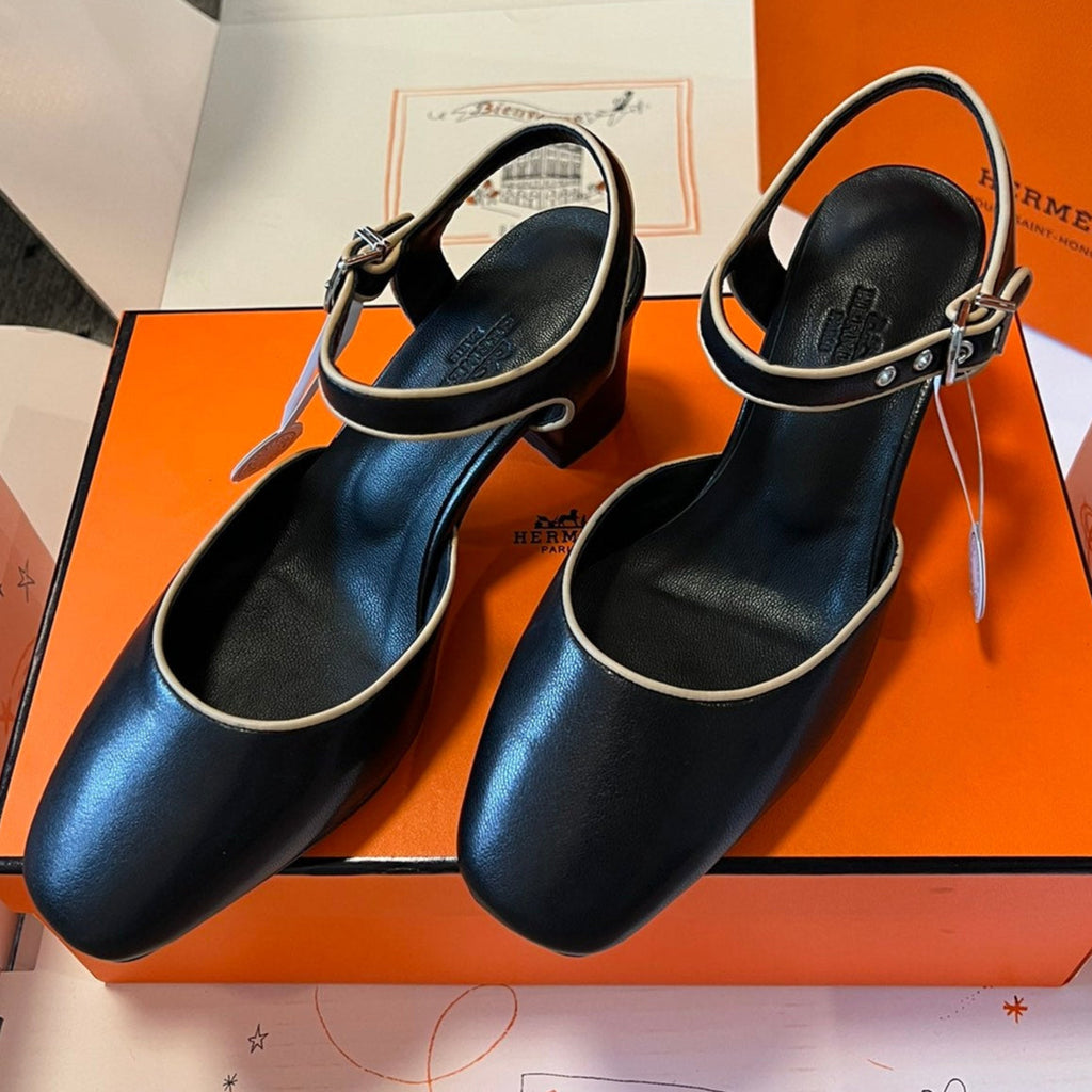 HERMES KLEO HIGH SLINGBACK IN BLACK CALFSKIN
