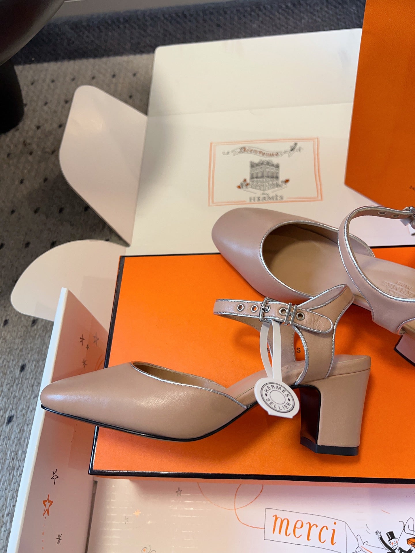 HERMES KLEO HIGH SLINGBACK IN CREPE PINK CALFSKIN