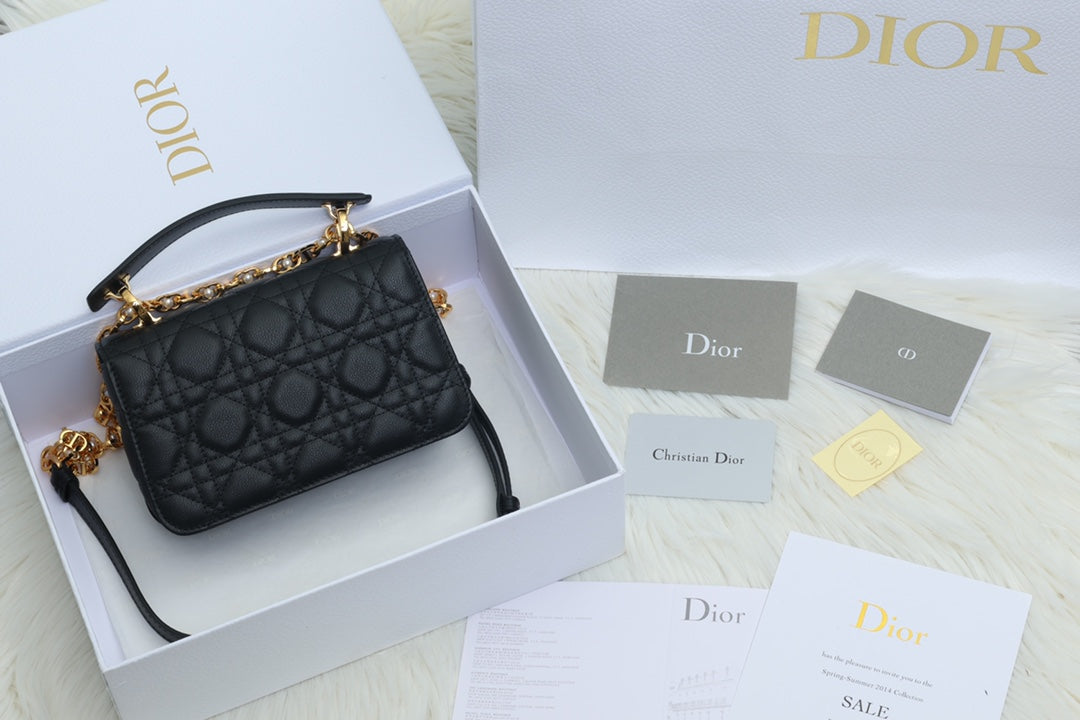 DIOR JOLIE TOP HANDLE BAG 19 IN BLACK CANNAGE CALFSKIN