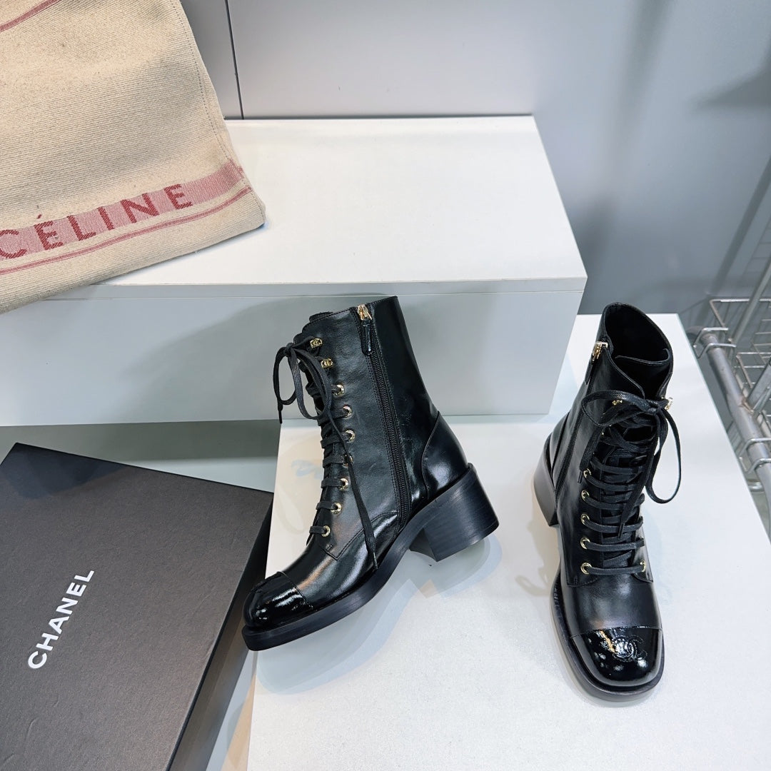 CHANEL ANKLE BOOTS 25S 50 MM IN BLACK LAMBSKIN WITH ZIPPER