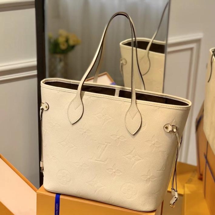 LOUIS VUITTON NEVERFULL MM 32 CREAM EMBOSSED COWHIDE LEATHER