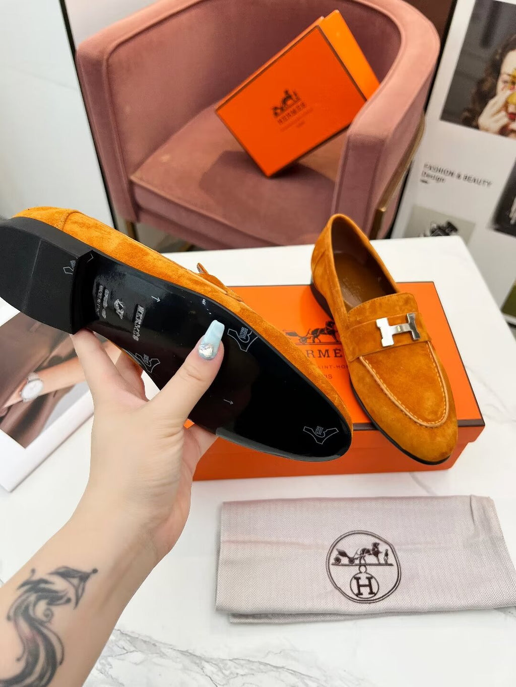 HERMES PARIS LOAFER AMBER SUEDE