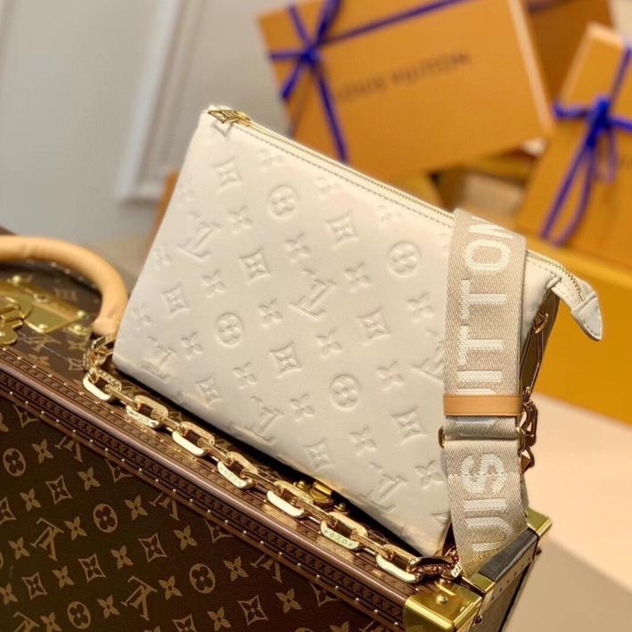 LOUIS VUITTON COUSSIN PM 27 CREAM MONOGRAM EMBOSSED PUFFY LAMBSKIN