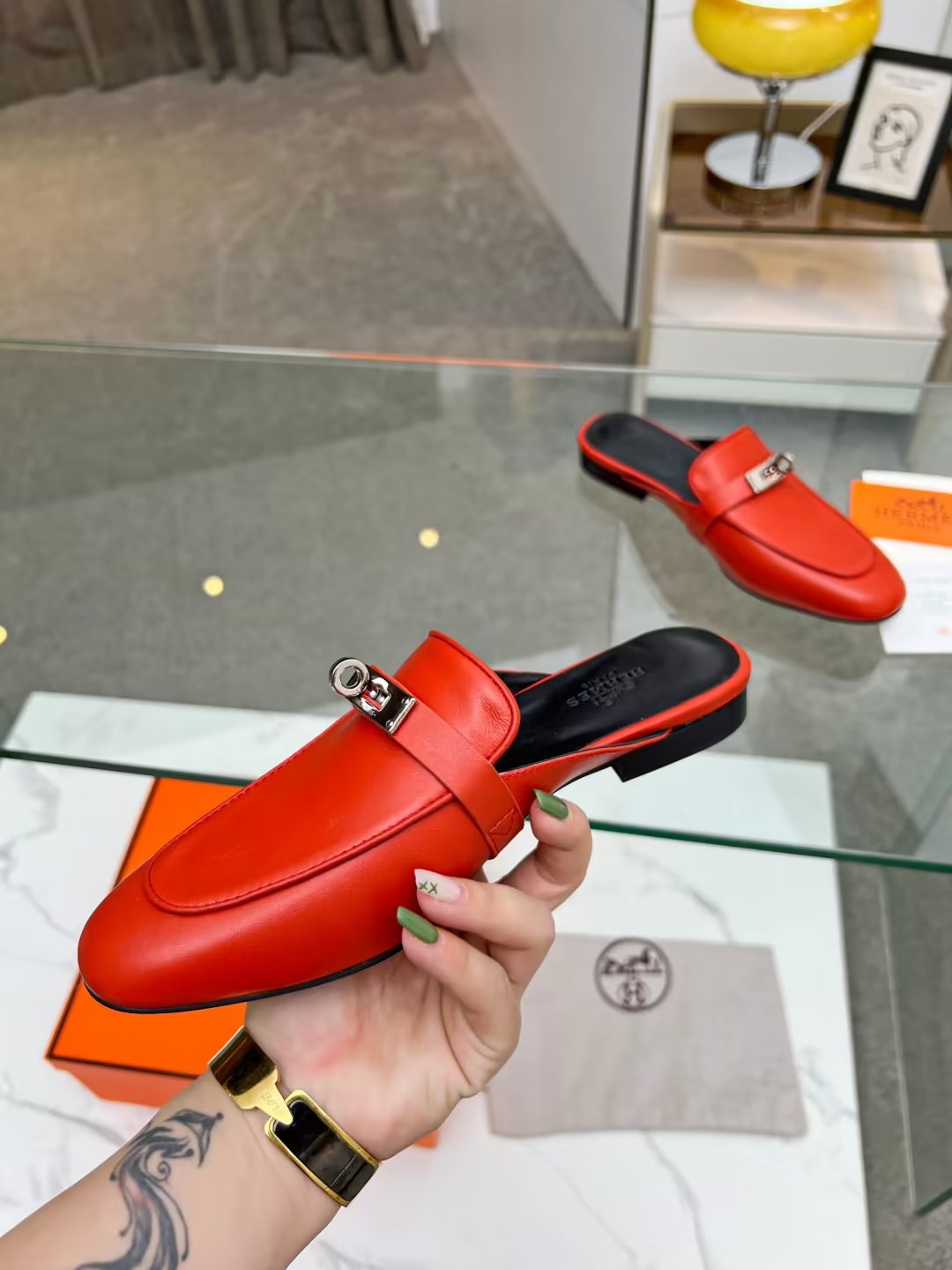 HERMES 0Z MULE CANDY LAMBSKIN