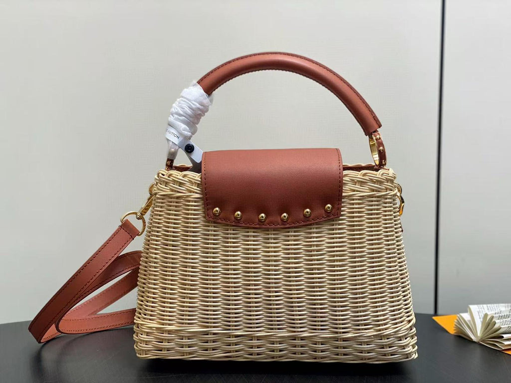 LOUIS VUITTON LV 25S CAPUCINES BB BAG 27 PINIC IN TAN CALFSKIN GOLD HARDWARE
