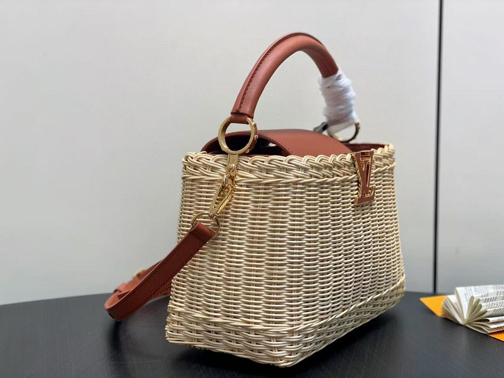 LOUIS VUITTON LV 25S CAPUCINES BB BAG 27 PINIC IN TAN CALFSKIN GOLD HARDWARE