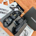 CHANEL dad sandals black leather