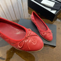CHANEL BALLET FLATS RED QUILTED LAMBSKIN