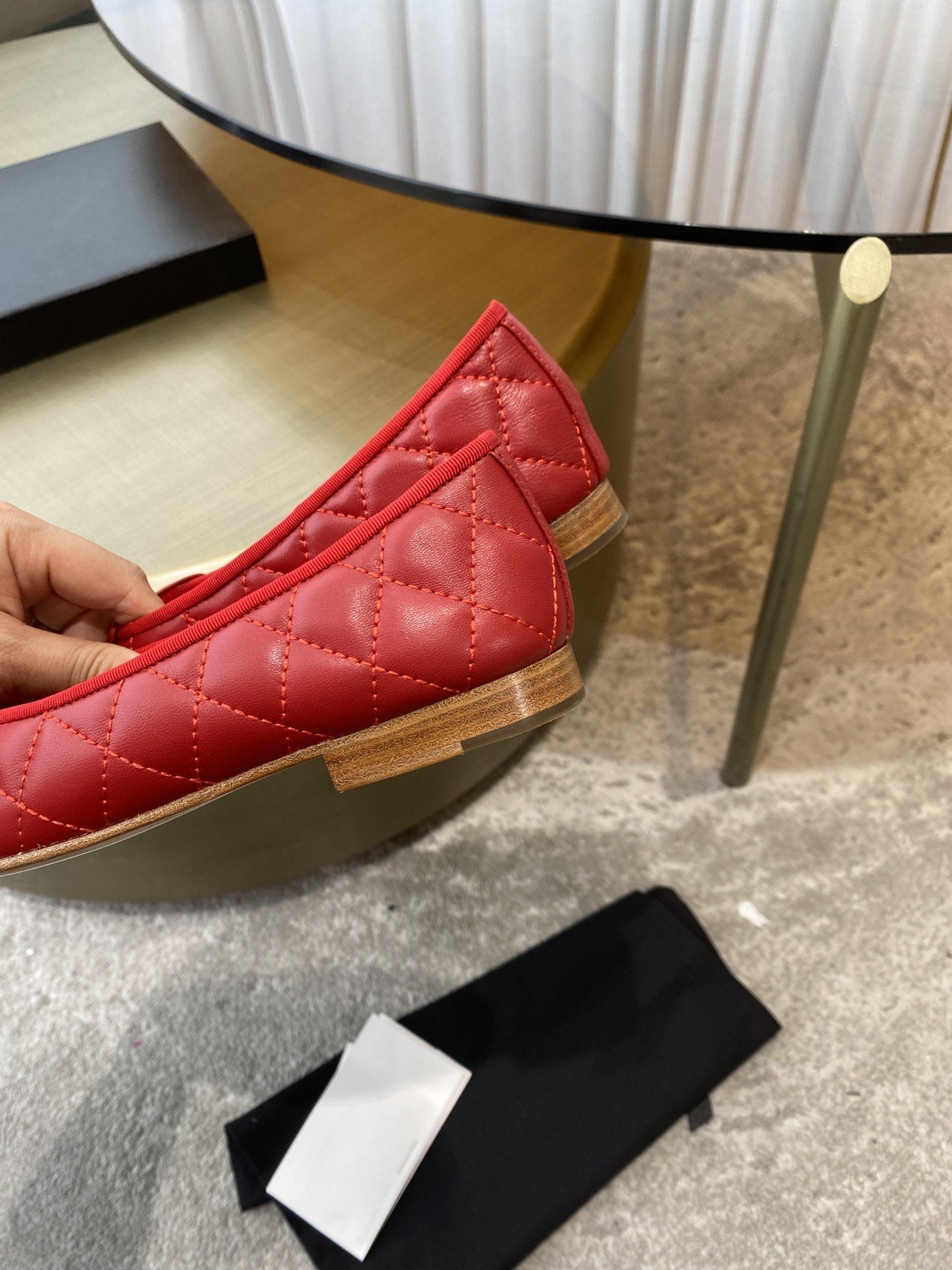 CHANEL BALLET FLATS RED QUILTED LAMBSKIN