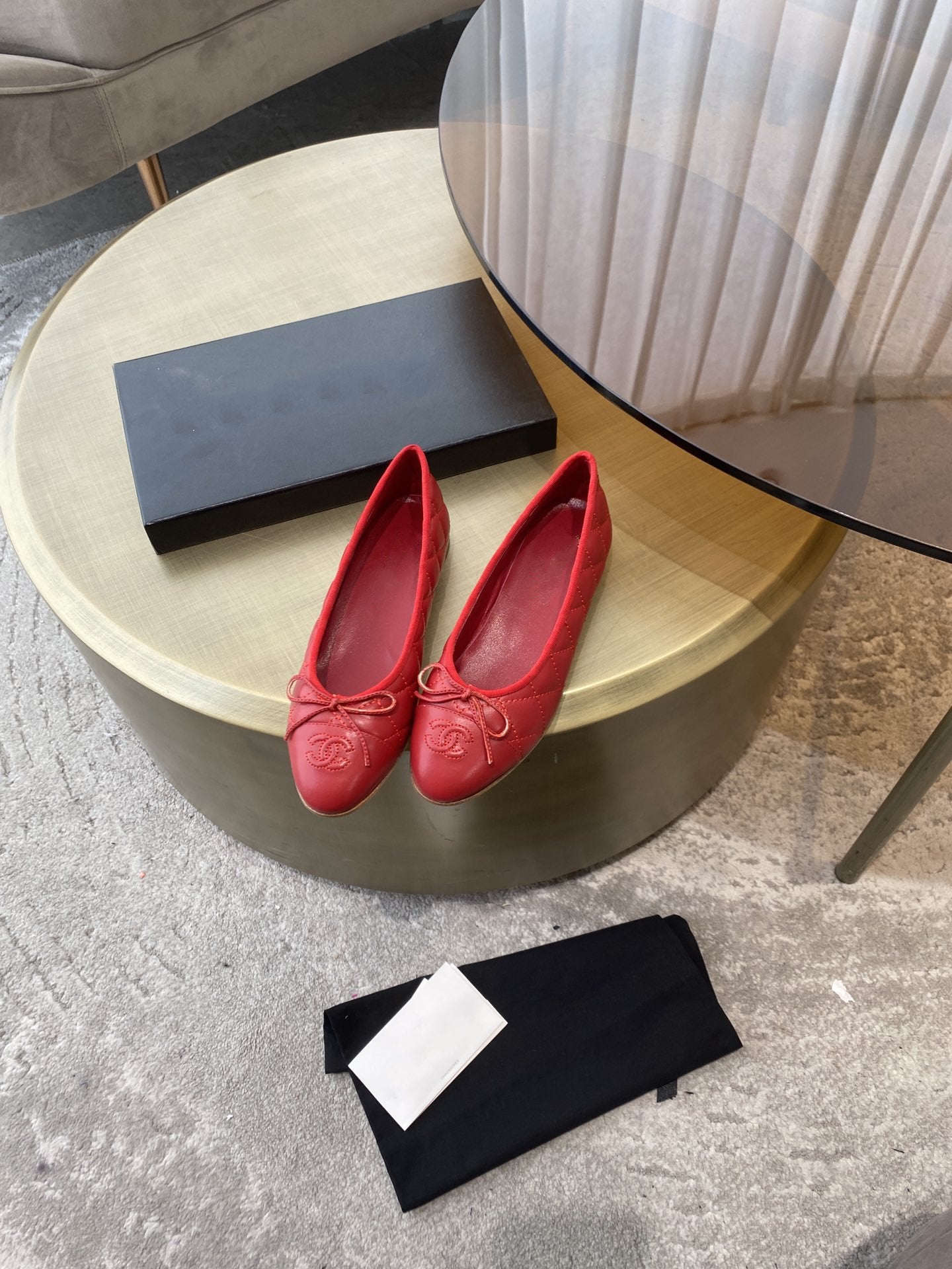 CHANEL BALLET FLATS RED QUILTED LAMBSKIN