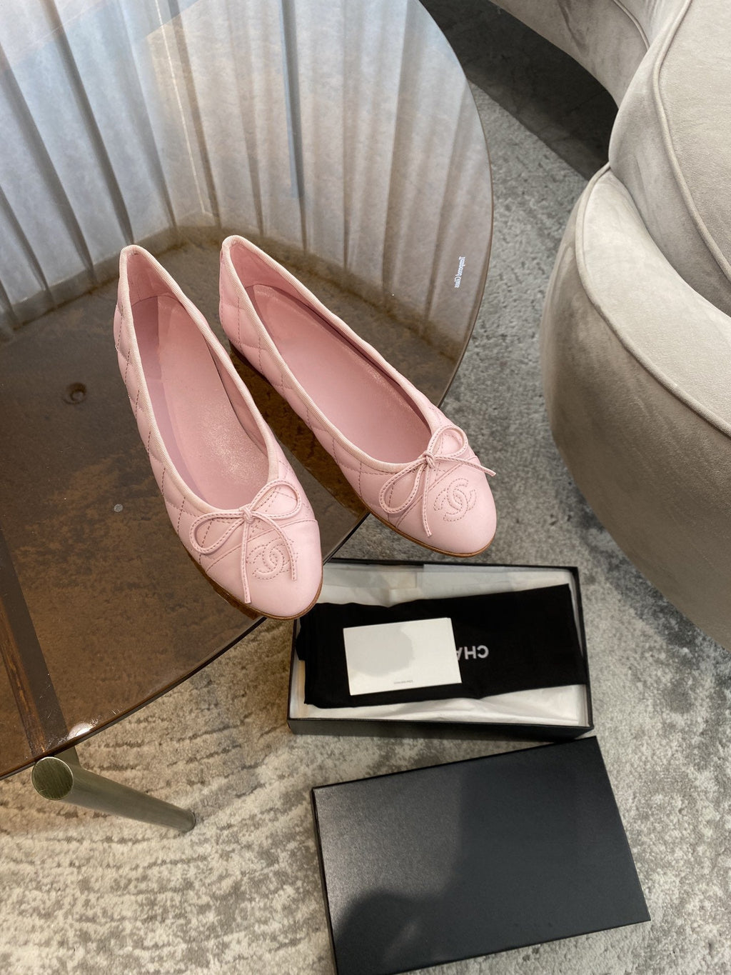CHANEL BALLET FLATS PINK QUILTED LAMBSKIN