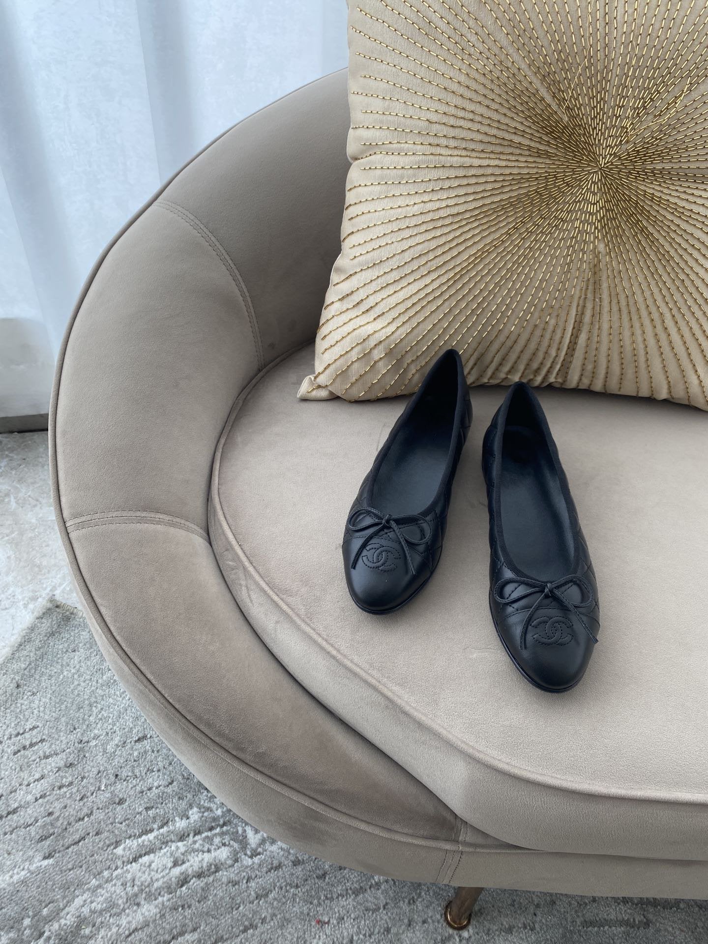CHANEL BALLET FLATS ALL BLACK QUILTED LAMBSKIN