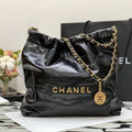 CHANEL HOBO BAG 22 BLACK LAMBSKIN GOLD HARDWARE
