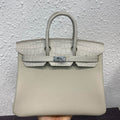 HERMES BIRKIN 25CM GRIS PERLE CROCODILE AND TOGO LEATHER SILVER HARDWARE