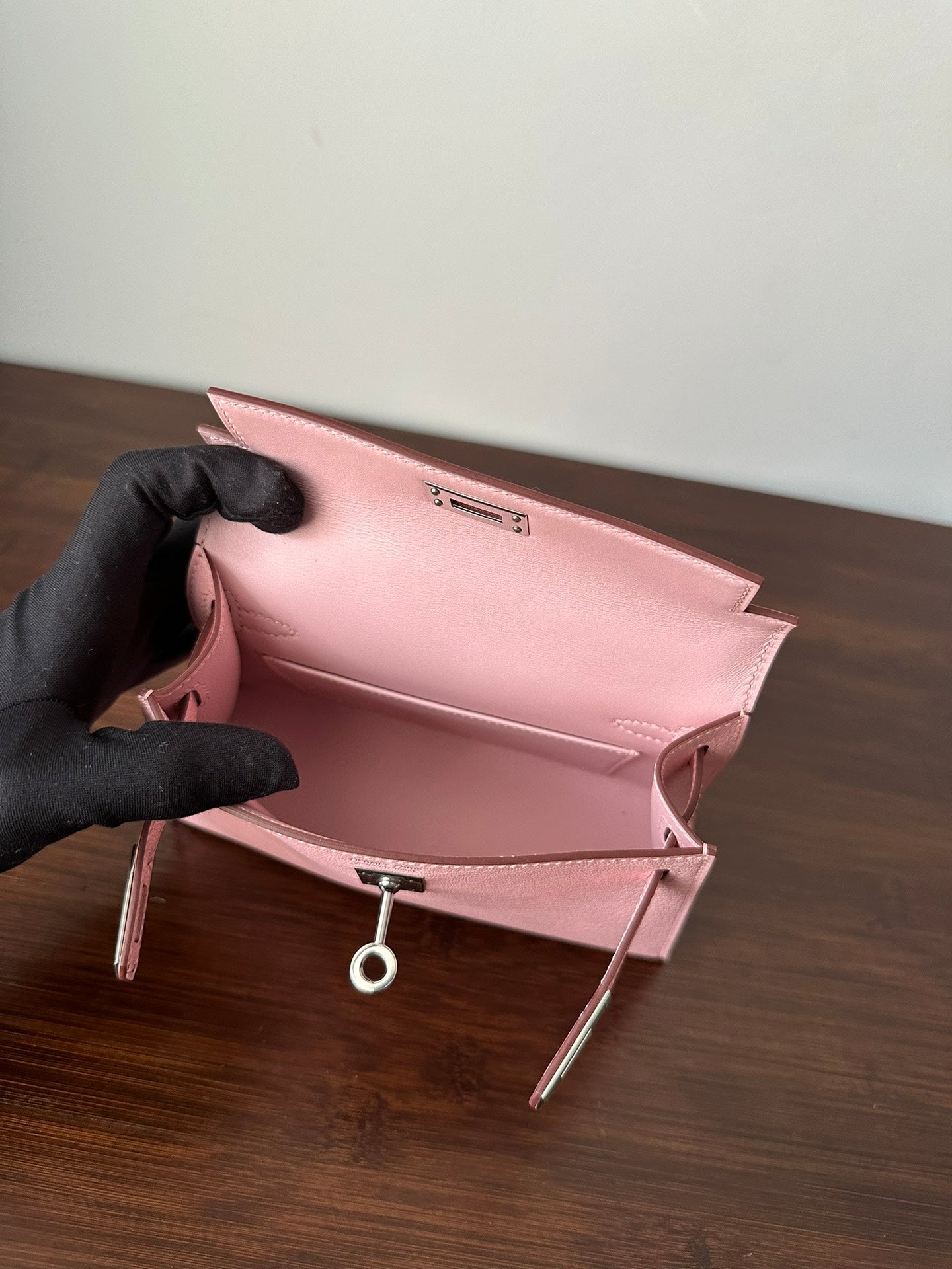 HERMES KELLY MINI 19 PINK CHEVRE SILVER HARDWARE