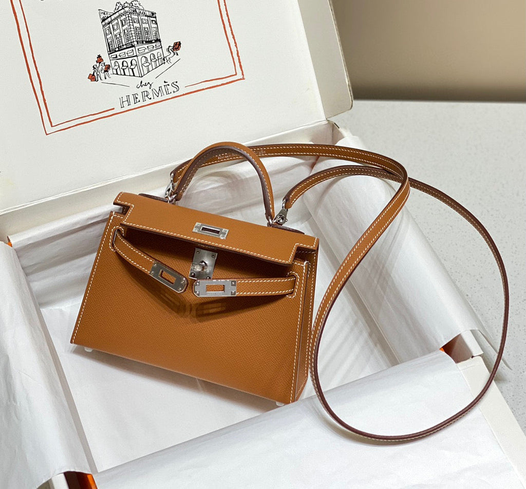 HERMES KELLY MINI 20 GOLDEN BROWN EPSOM SILVER HARDWARE