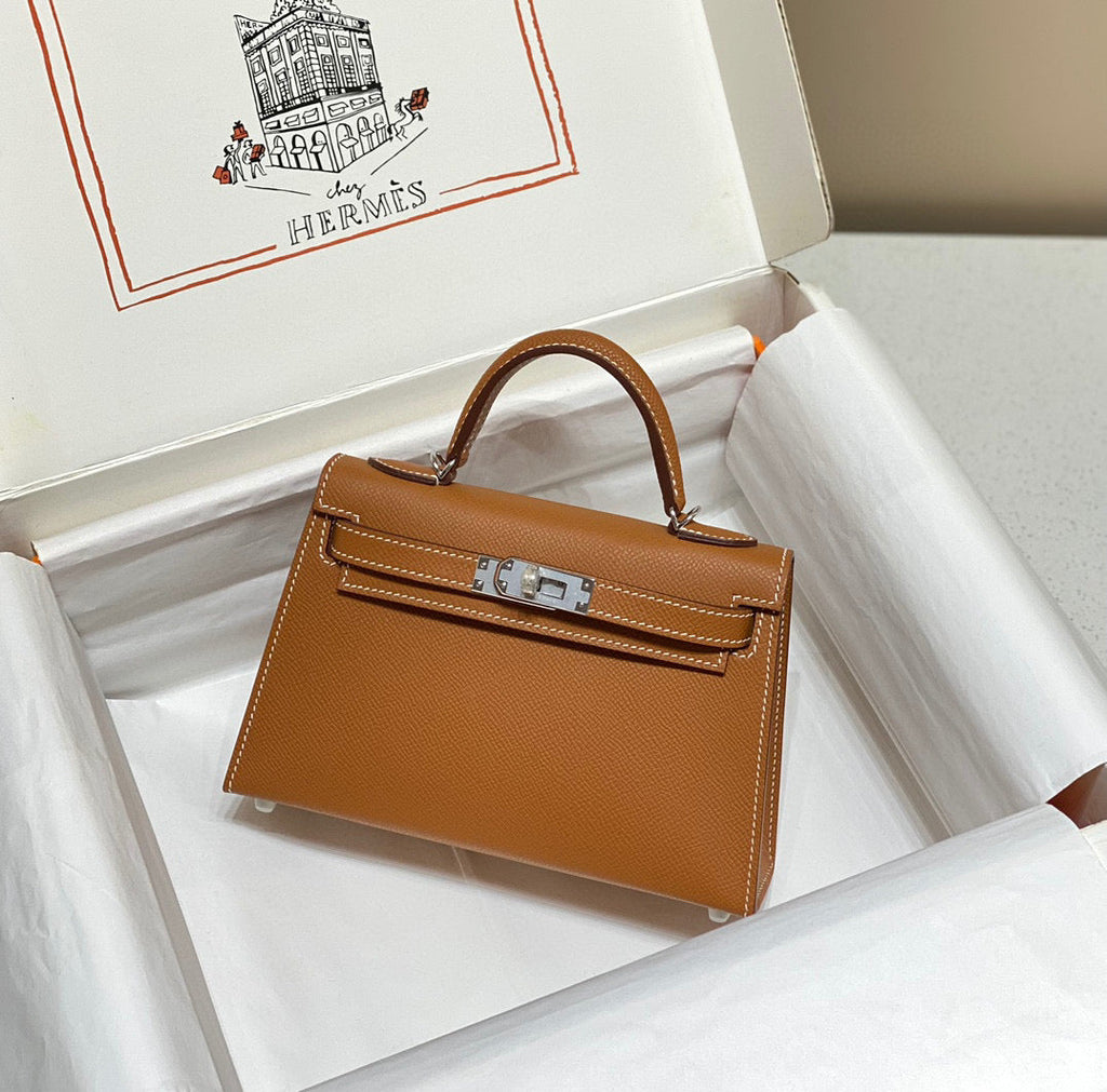 HERMES KELLY MINI 20 GOLDEN BROWN EPSOM SILVER HARDWARE
