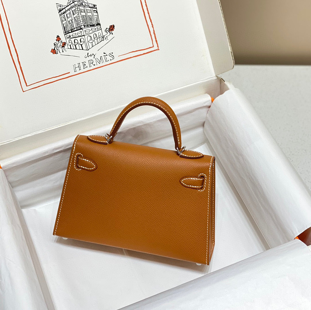HERMES KELLY MINI 20 GOLDEN BROWN EPSOM SILVER HARDWARE