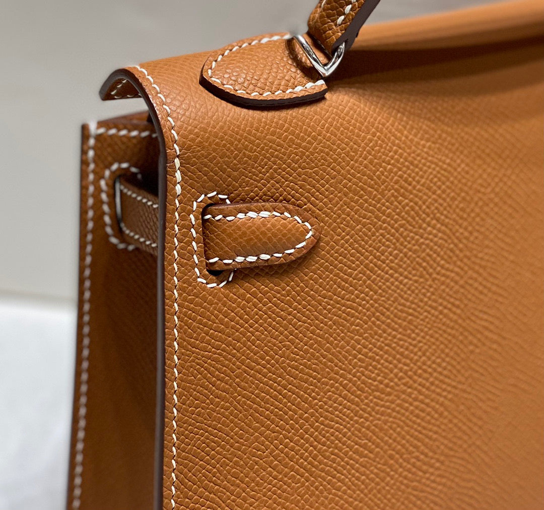 HERMES KELLY MINI 20 GOLDEN BROWN EPSOM SILVER HARDWARE