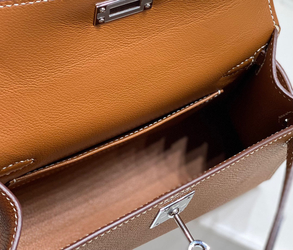 HERMES KELLY MINI 20 GOLDEN BROWN EPSOM SILVER HARDWARE