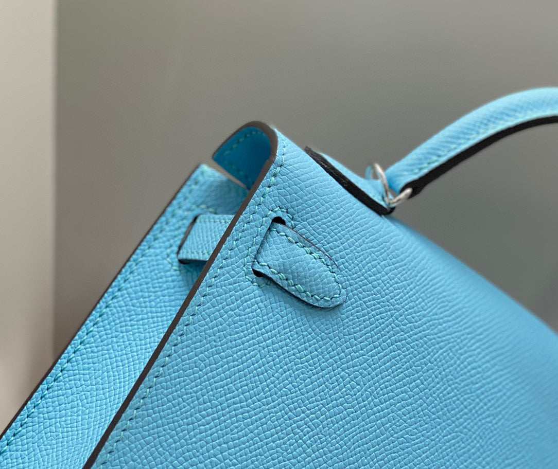 HERMES KELLY MINI 20 SKY BLUE EPSOM SILVER HARDWARE