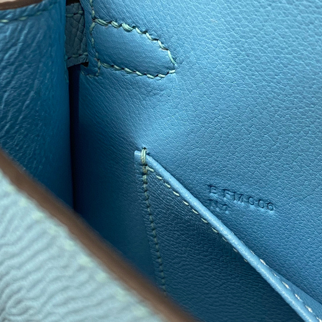 HERMES KELLY MINI 20 SKY BLUE EPSOM SILVER HARDWARE