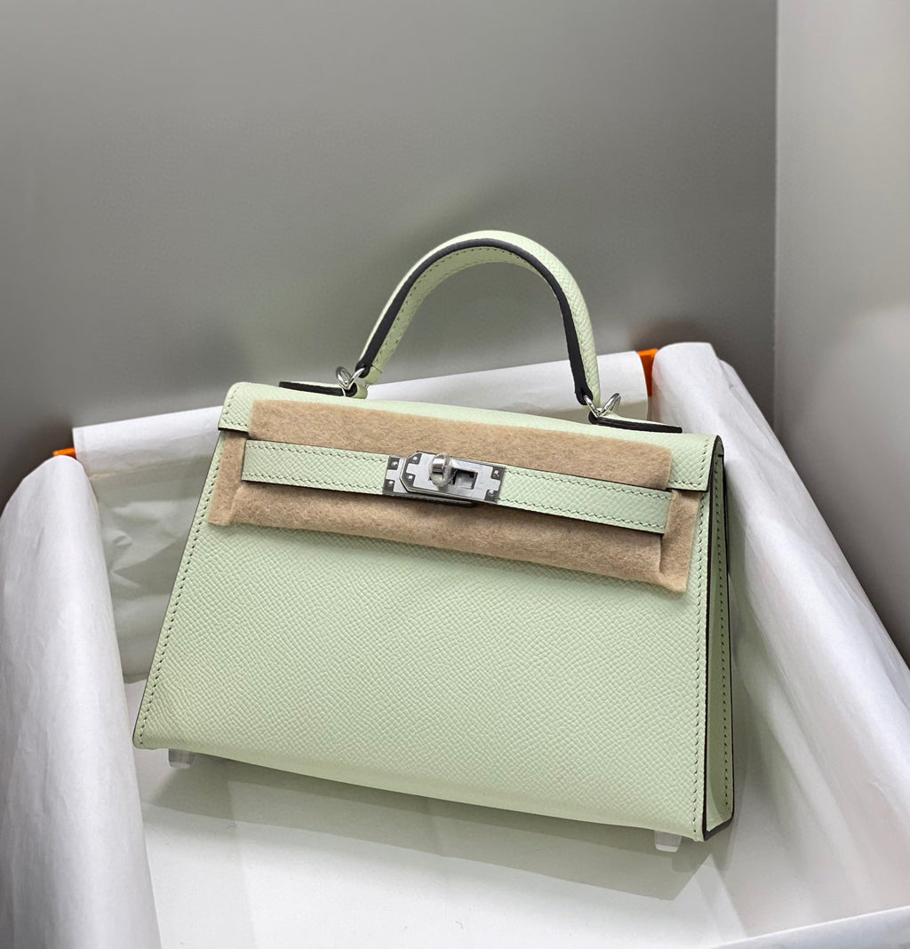HERMES KELLY MINI 20 SEAFOAM EPSOM SILVER HARDWARE