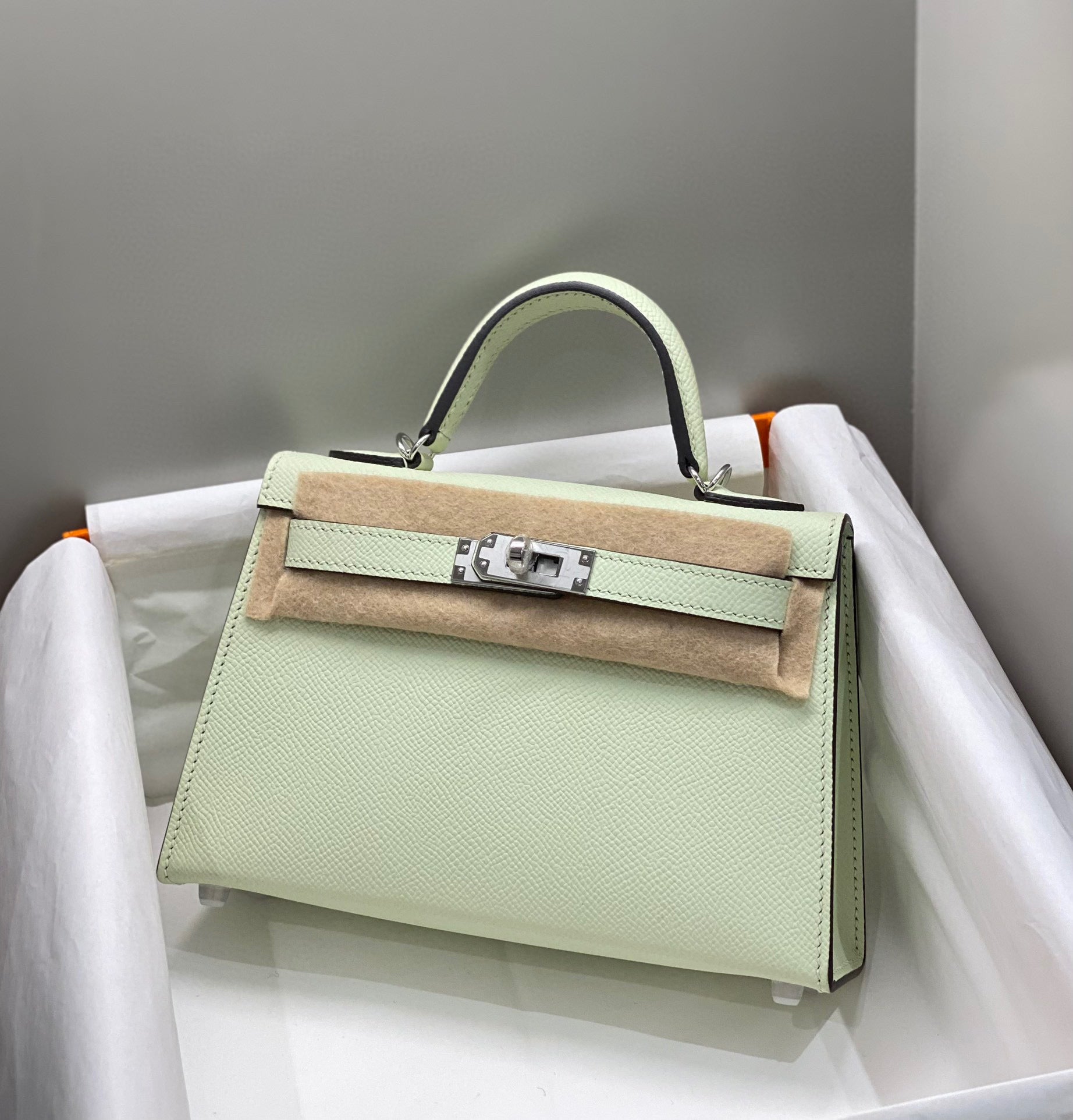 HERMES KELLY MINI 20 SEAFOAM EPSOM SILVER HARDWARE