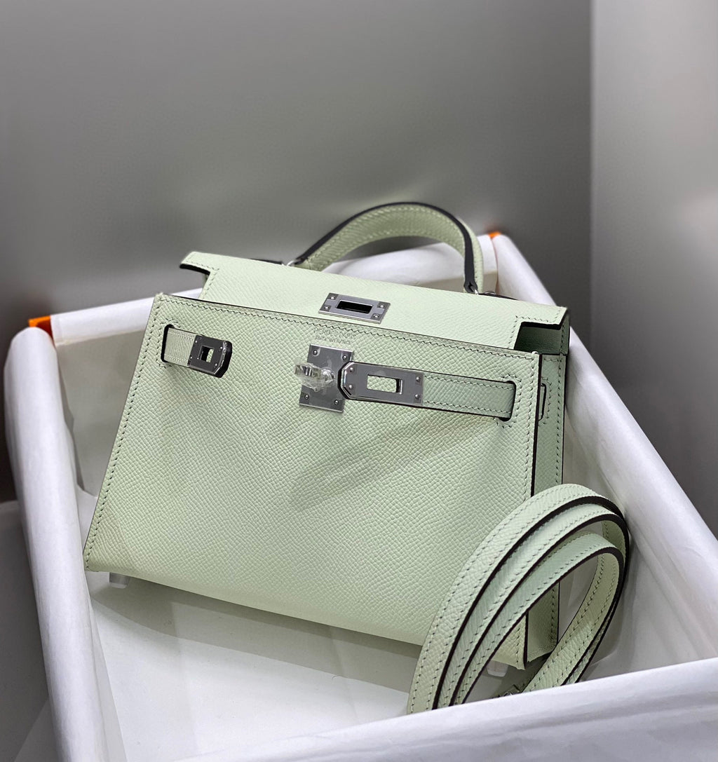 HERMES KELLY MINI 20 SEAFOAM EPSOM SILVER HARDWARE