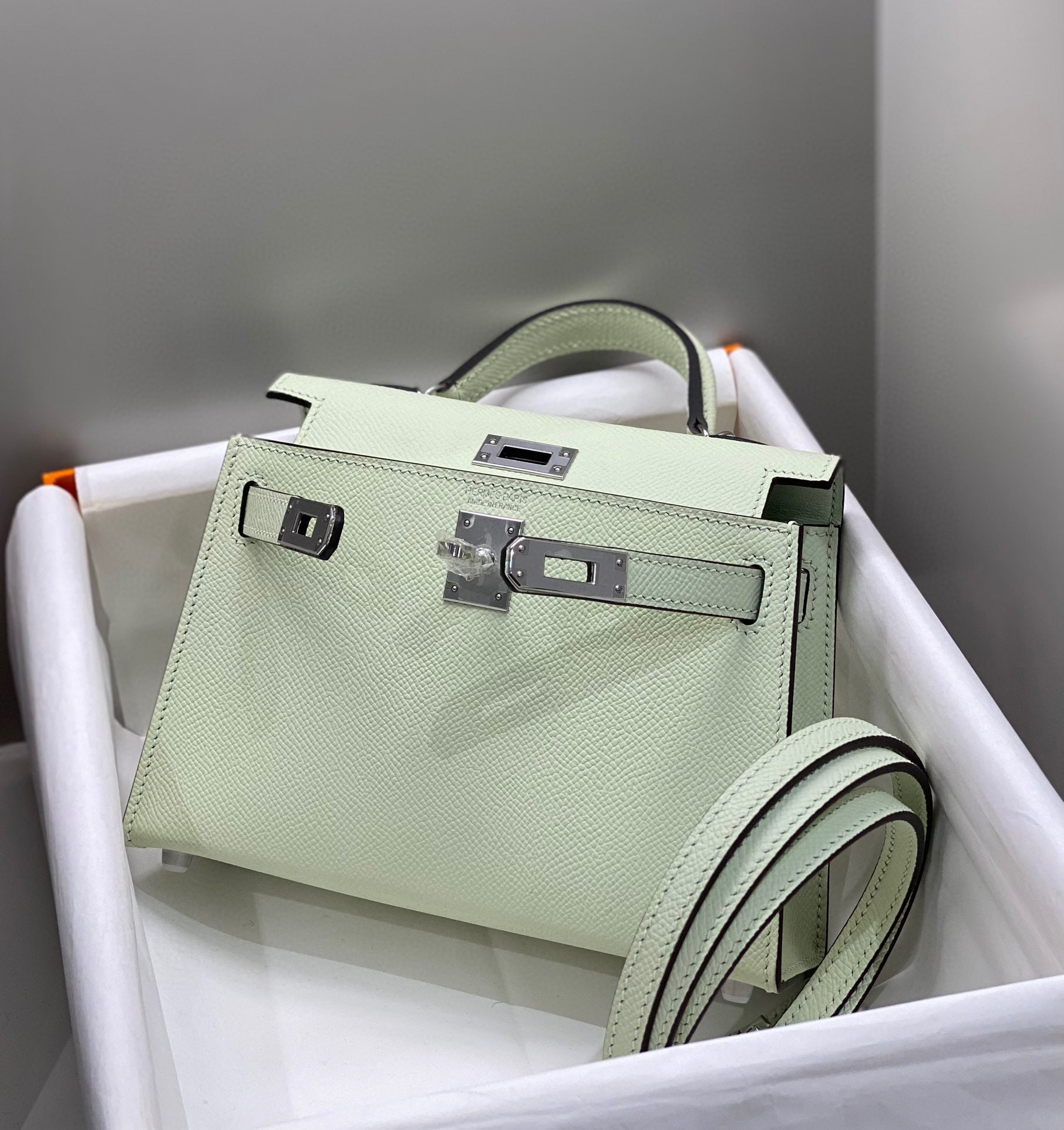 HERMES KELLY MINI 20 SEAFOAM EPSOM SILVER HARDWARE