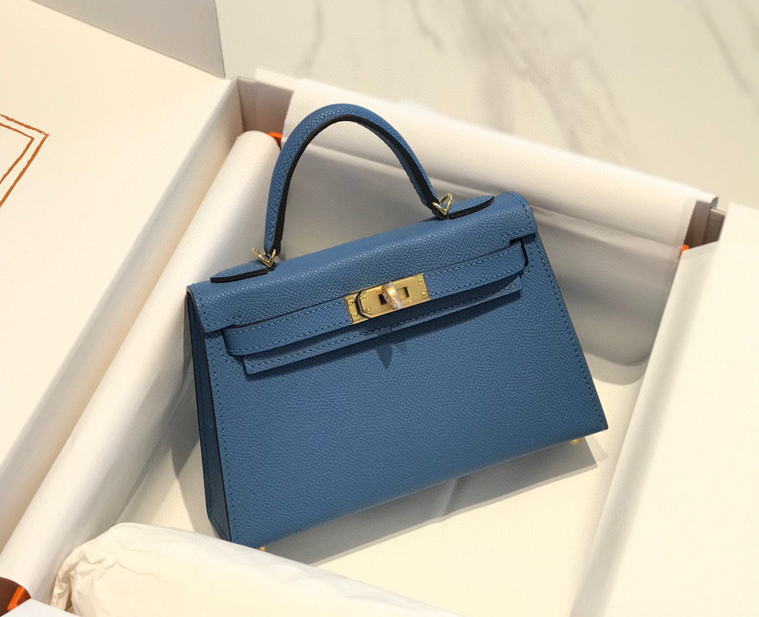 HERMES KELLY MINI 20 BLUE EPSOM GOLD HARDWARE