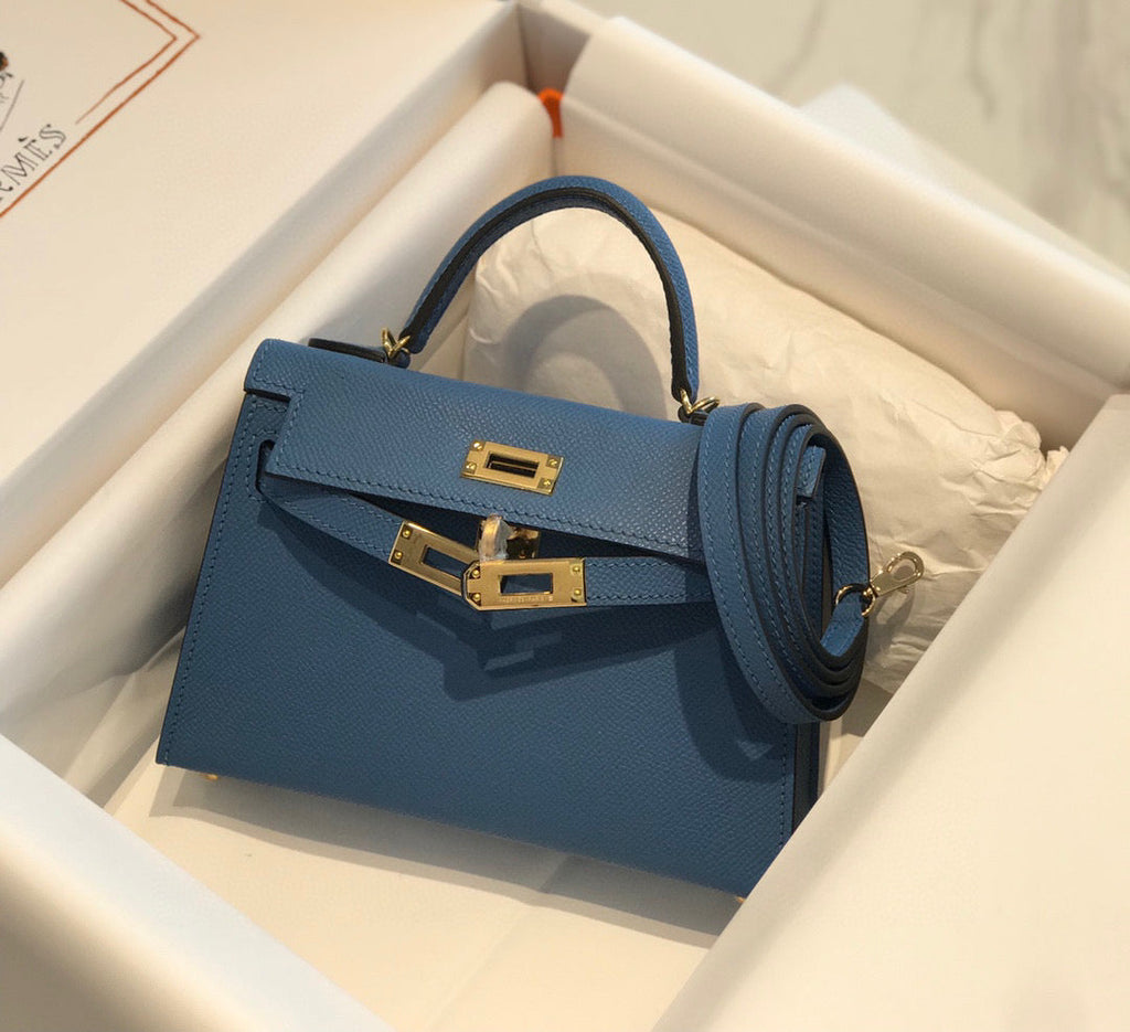 HERMES KELLY MINI 20 BLUE EPSOM GOLD HARDWARE