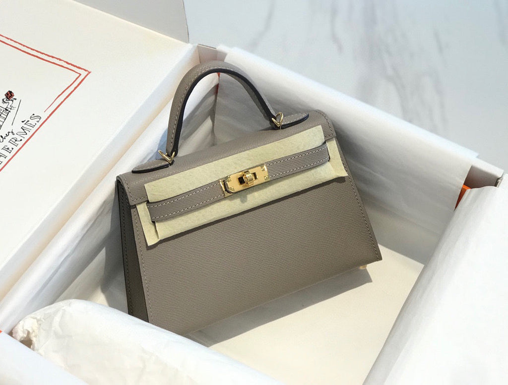 HERMES KELLY MINI 20 LIGHT GREY EPSOM GOLD HARDWARE