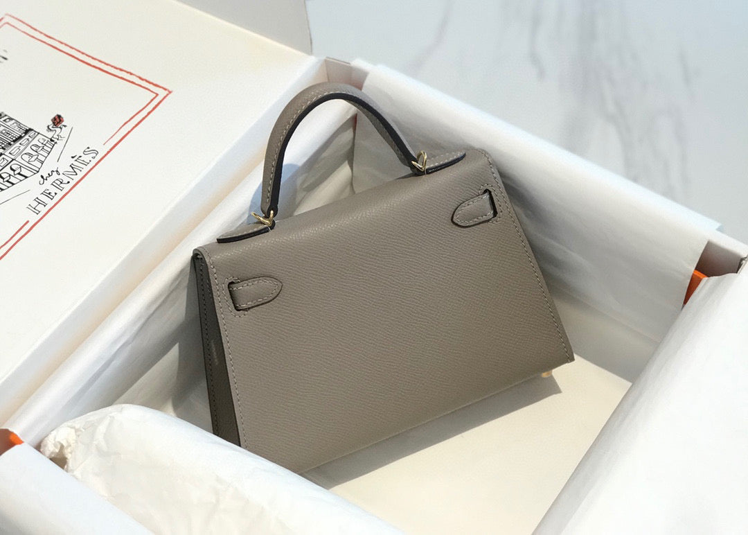 HERMES KELLY MINI 20 LIGHT GREY EPSOM GOLD HARDWARE