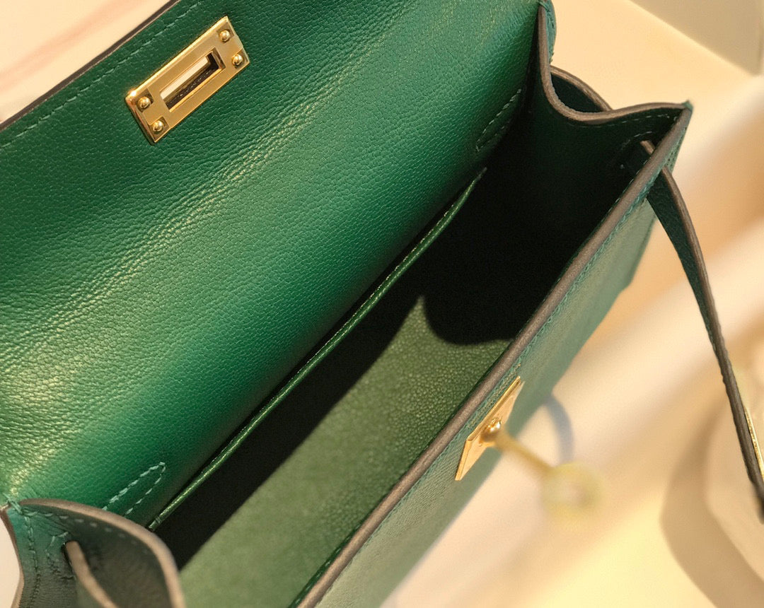 HERMES KELLY MINI 20 GREEN EPSOM GOLD HARDWARE