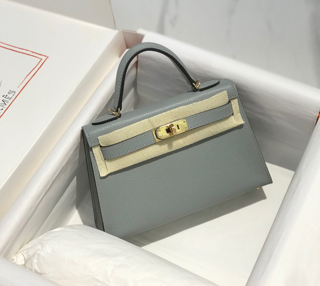 HERMES KELLY MINI 20 MEDIUM GREY EPSOM GOLD HARDWARE