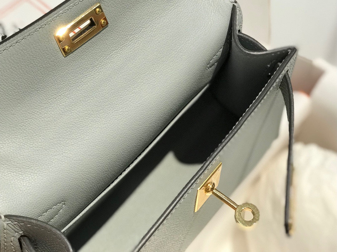 HERMES KELLY MINI 20 MEDIUM GREY EPSOM GOLD HARDWARE