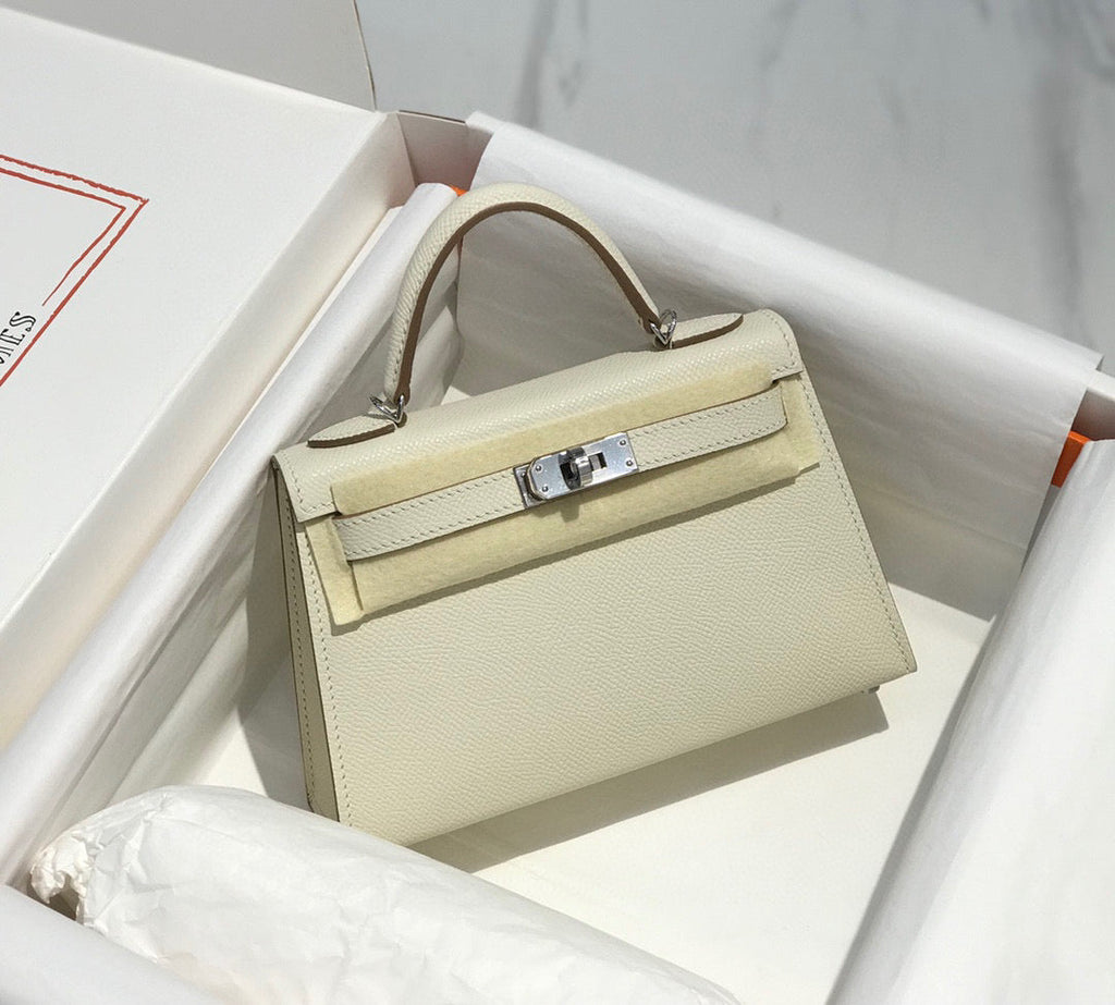 HERMES KELLY MINI 20 WHITE EPSOM SILVER HARDWARE