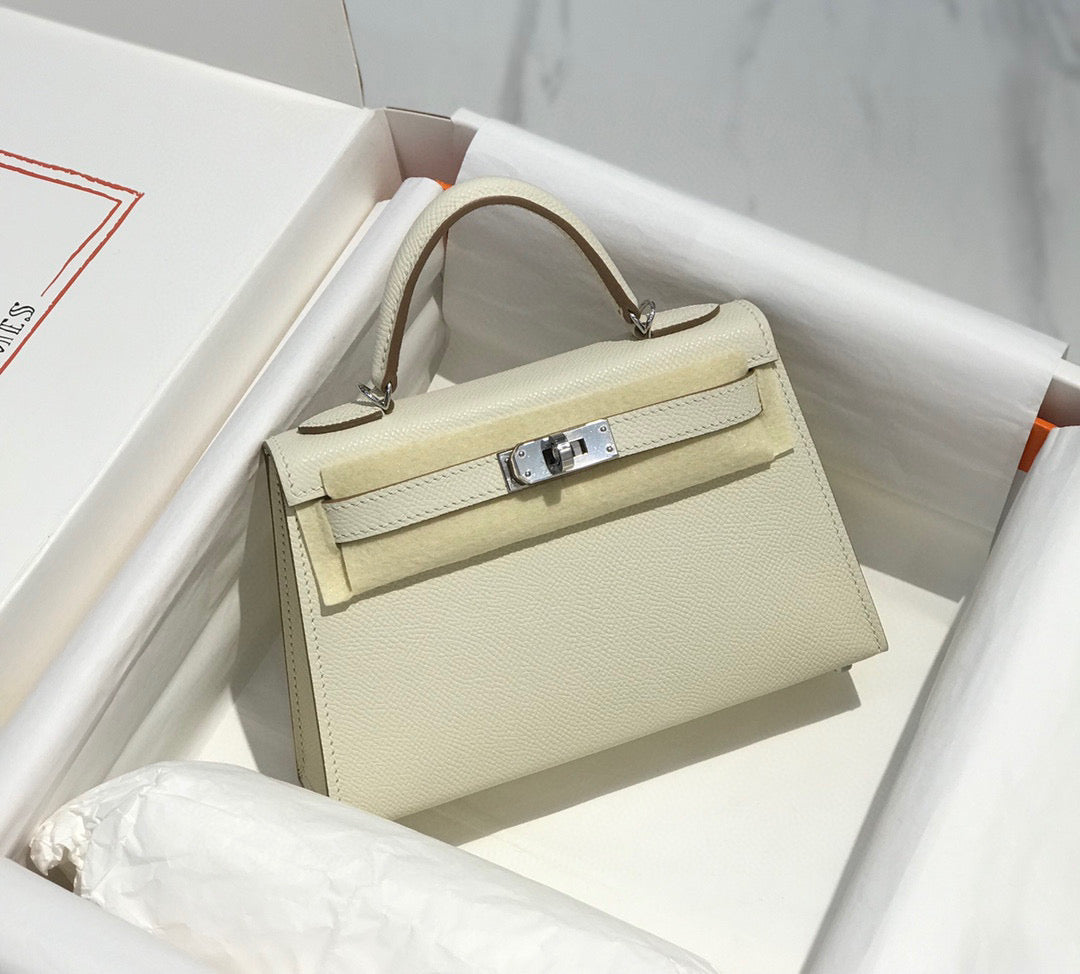 HERMES KELLY MINI 20 WHITE EPSOM SILVER HARDWARE