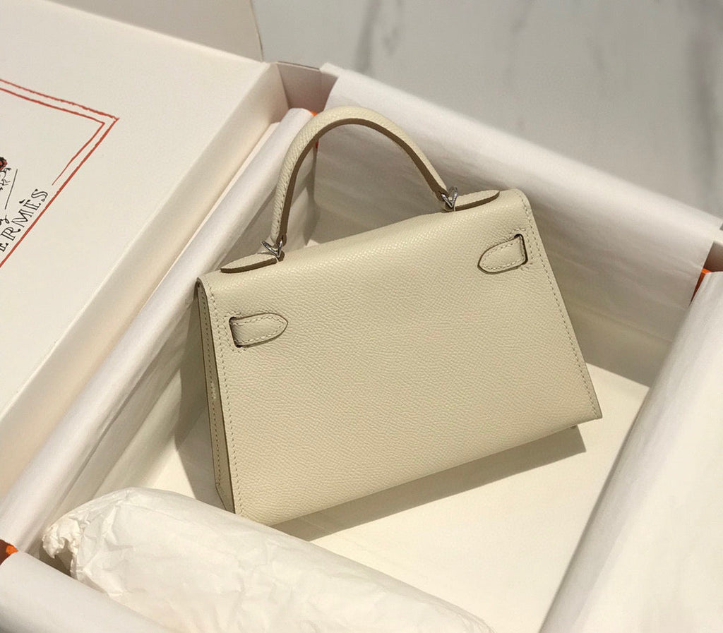 HERMES KELLY MINI 20 WHITE EPSOM SILVER HARDWARE