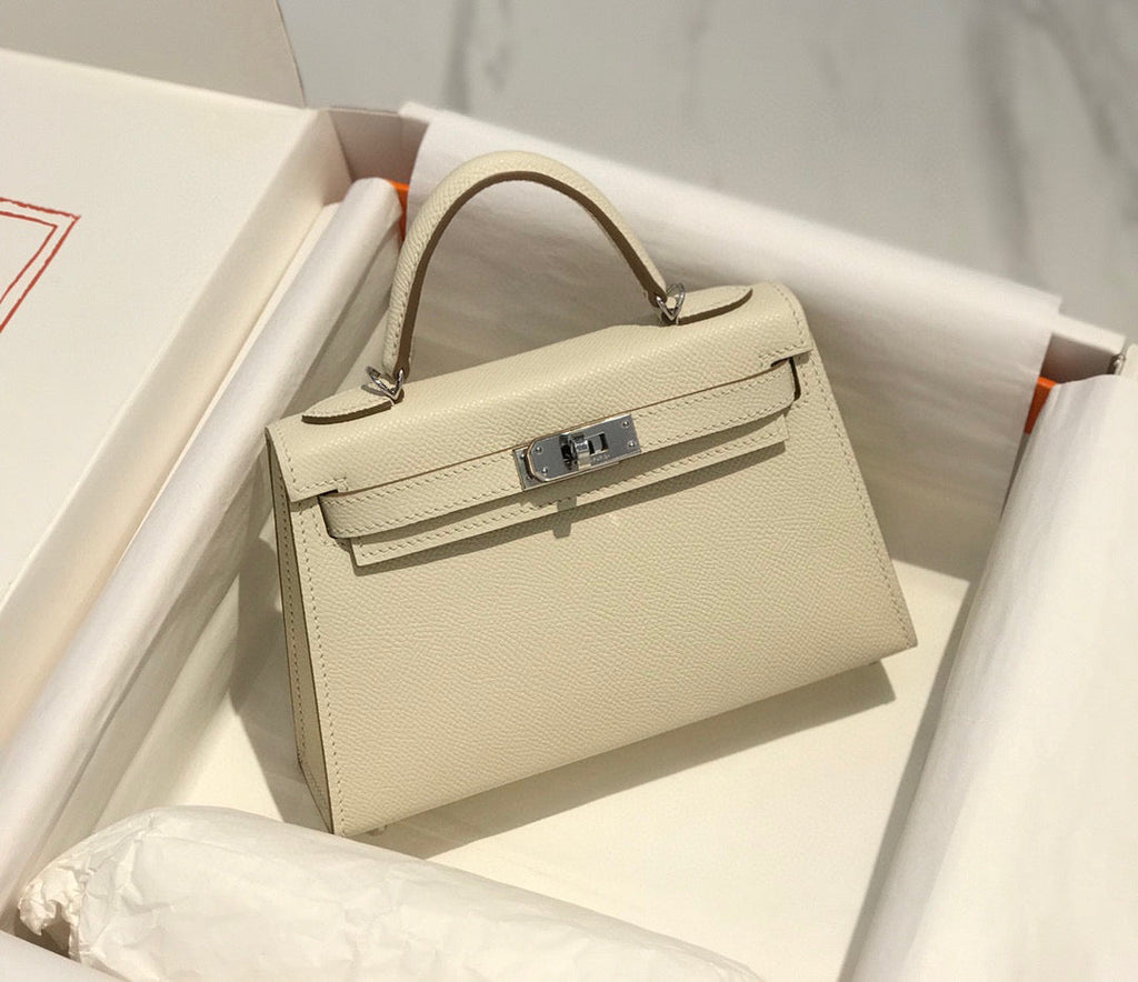 HERMES KELLY MINI 20 WHITE EPSOM SILVER HARDWARE
