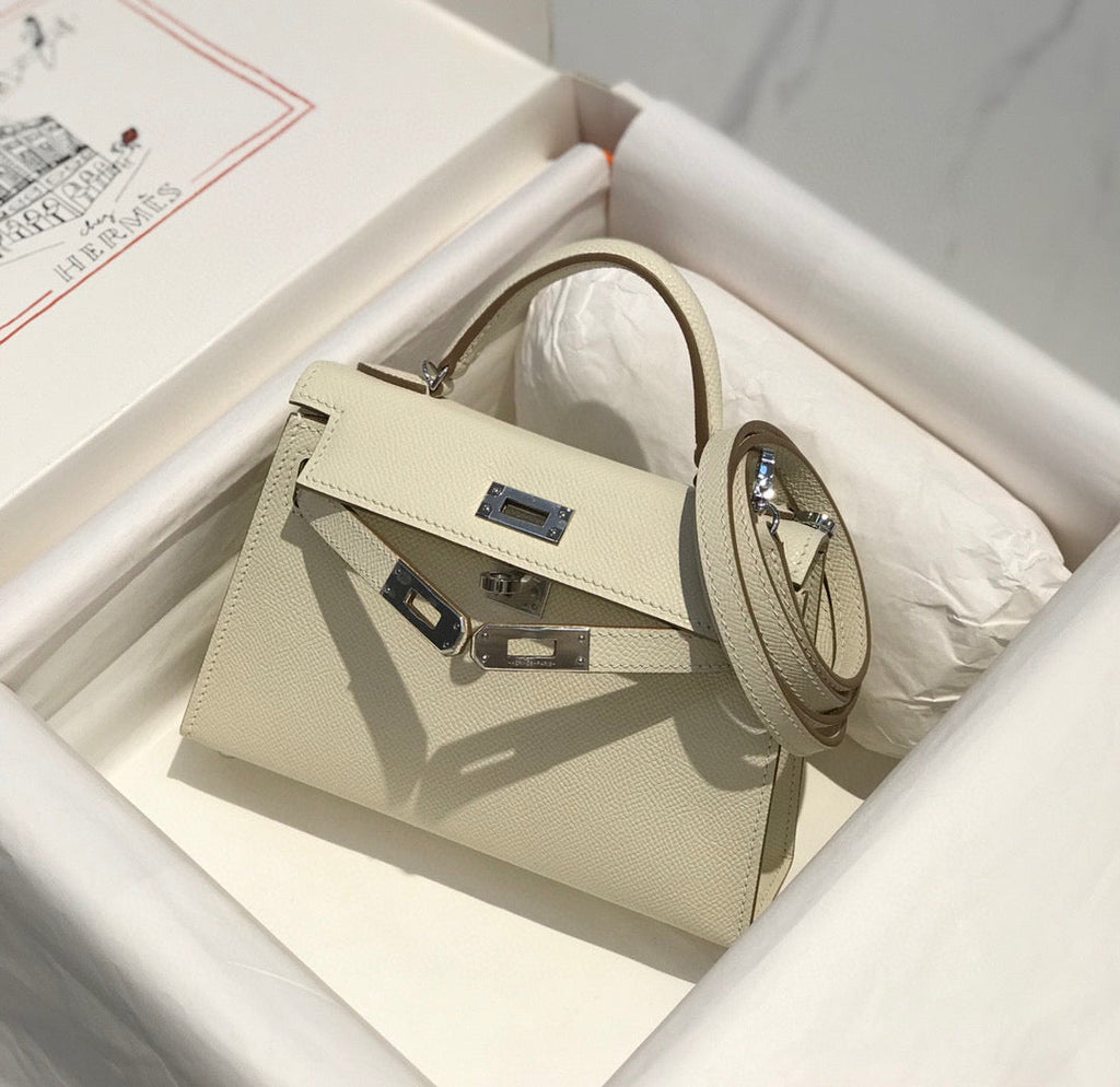 HERMES KELLY MINI 20 WHITE EPSOM SILVER HARDWARE