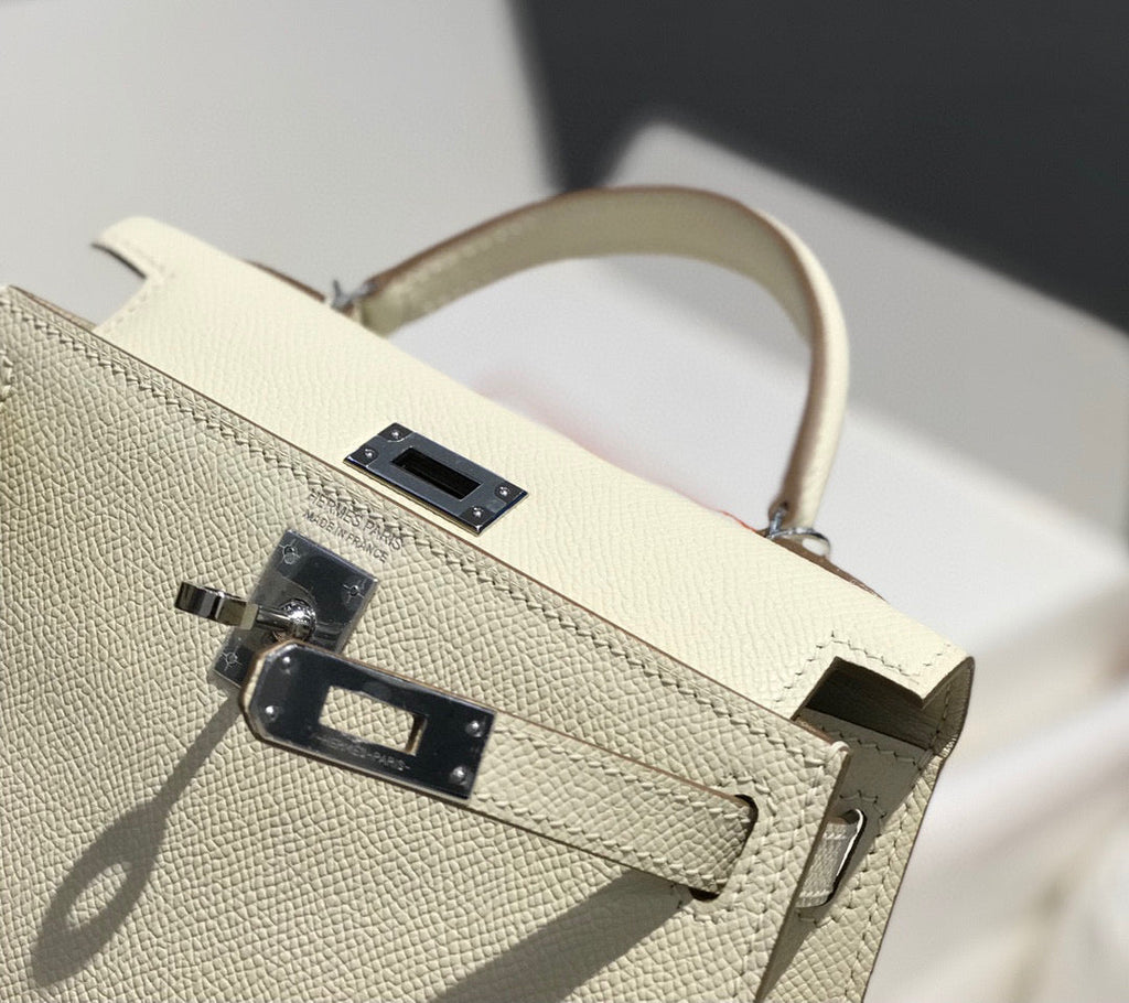HERMES KELLY MINI 20 WHITE EPSOM SILVER HARDWARE