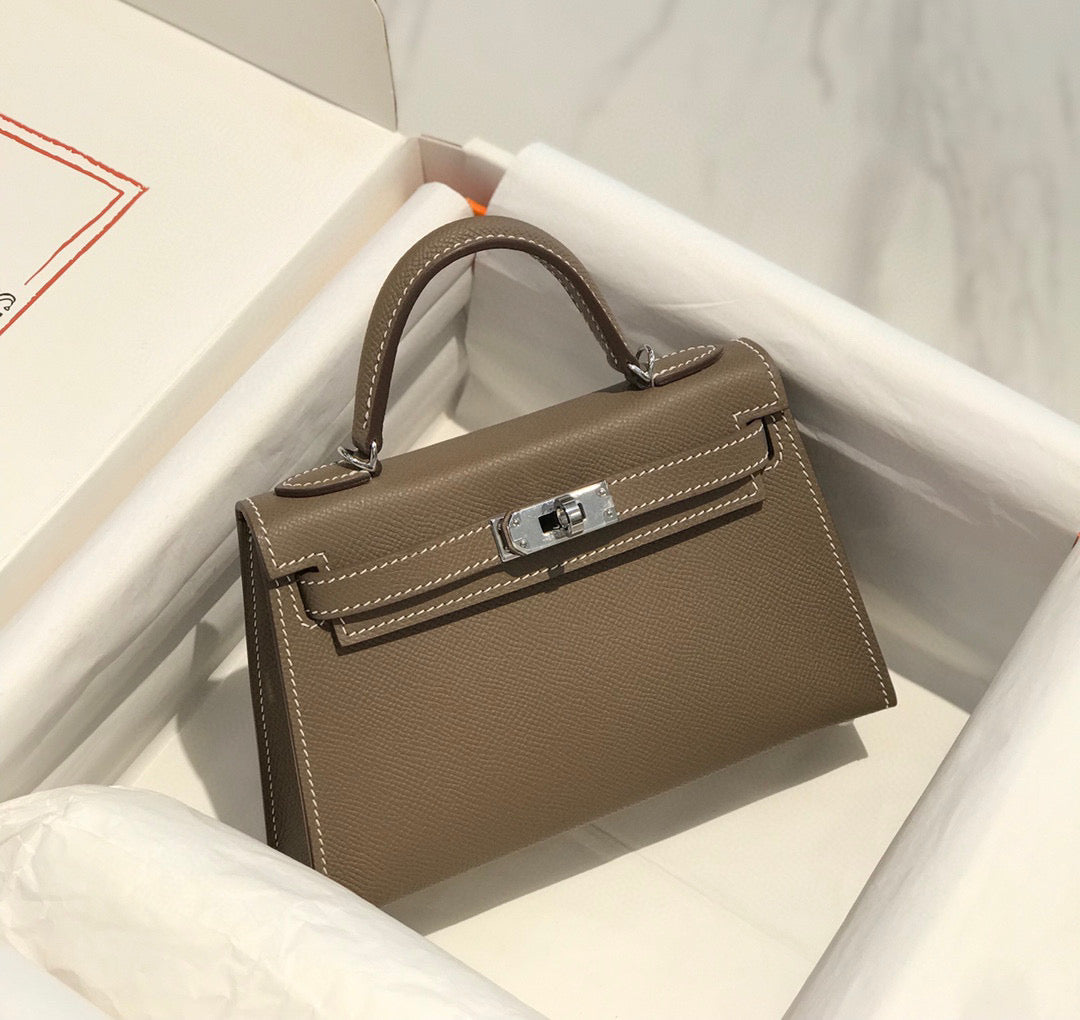 HERMES KELLY MINI 20 ETOUPE EPSOM SILVER HARDWARE