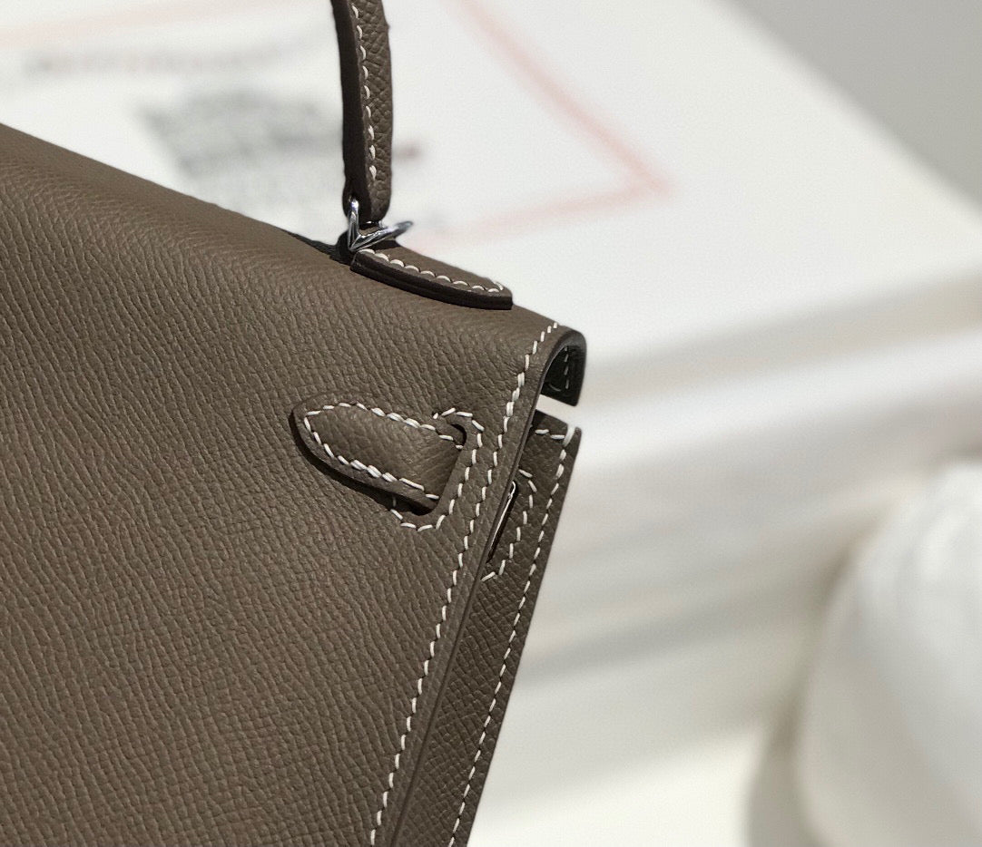 HERMES KELLY MINI 20 ETOUPE EPSOM SILVER HARDWARE