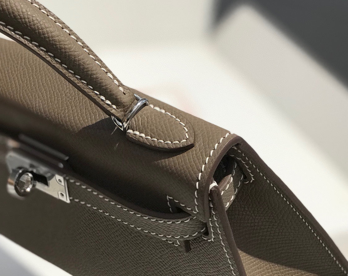 HERMES KELLY MINI 20 ETOUPE EPSOM SILVER HARDWARE