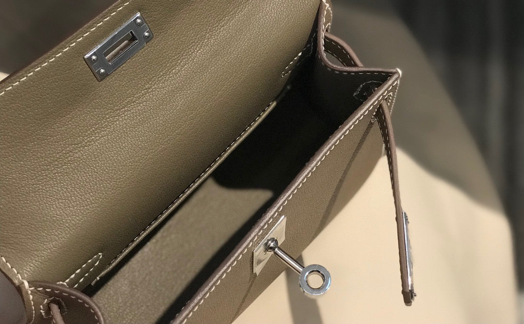HERMES KELLY MINI 20 ETOUPE EPSOM SILVER HARDWARE