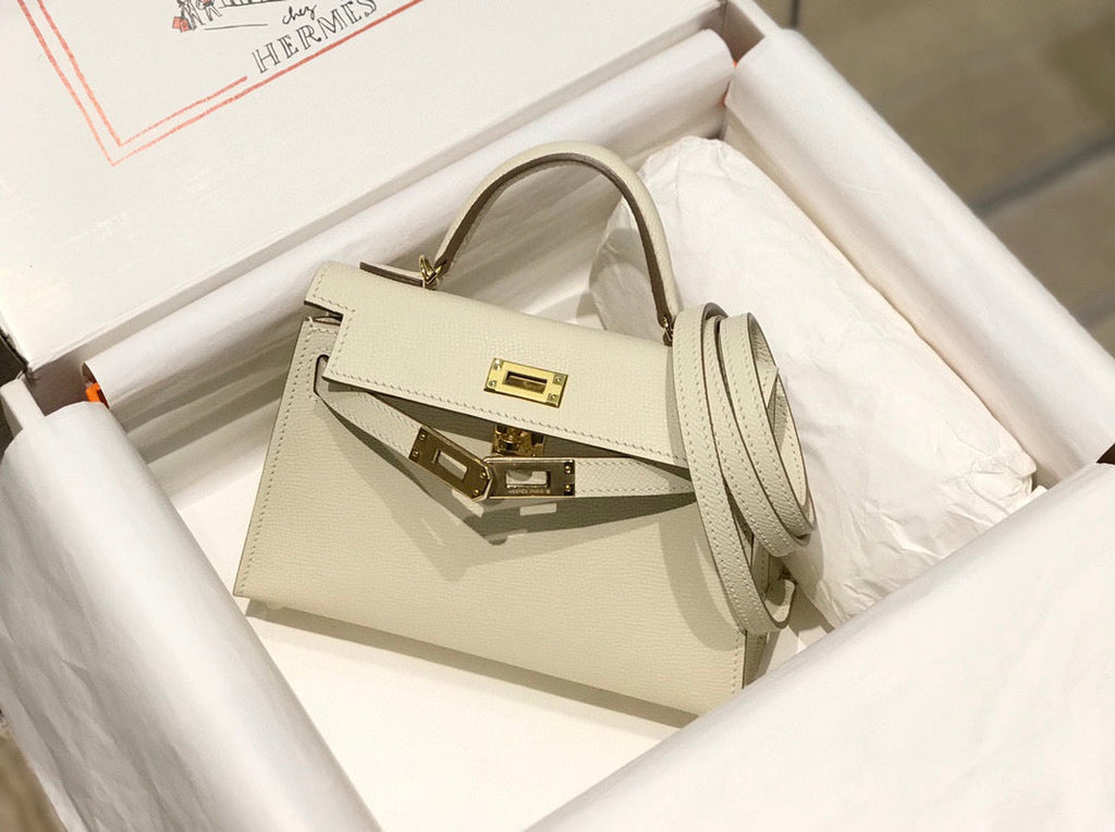 HERMES KELLY MINI 20 WHITE EPSOM GOLD HARDWARE